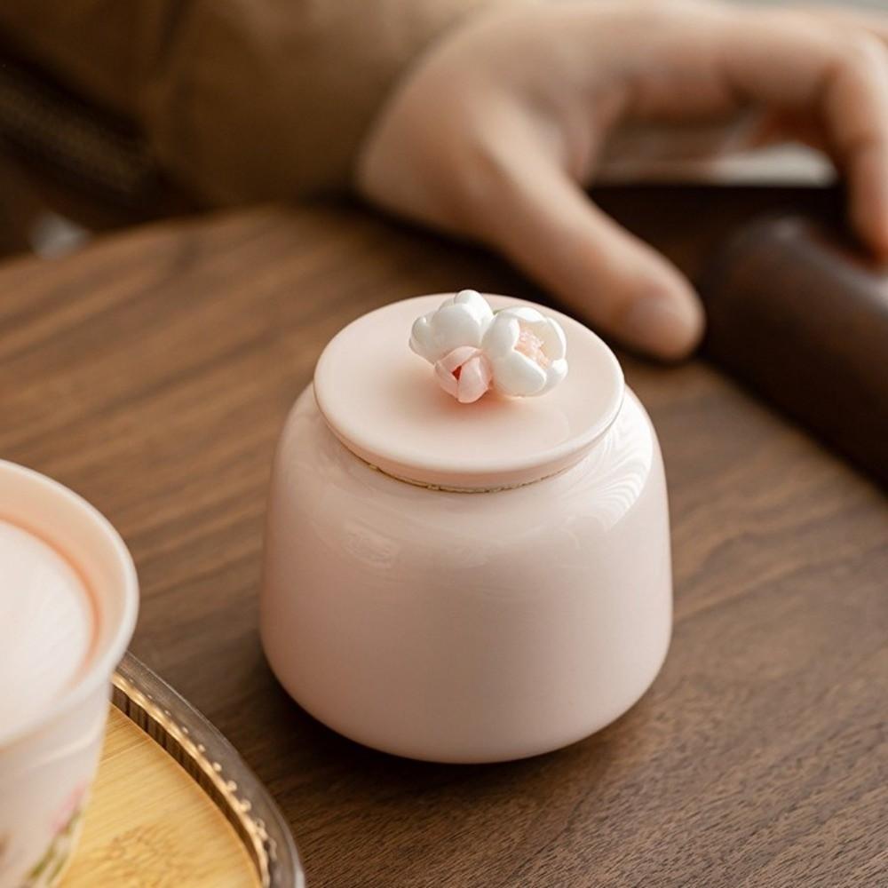 Pink Ceramic Tea Jar Flower-Patterned Tea Packaging Box Tea Container Tea Tin Can  Tea Ceremony