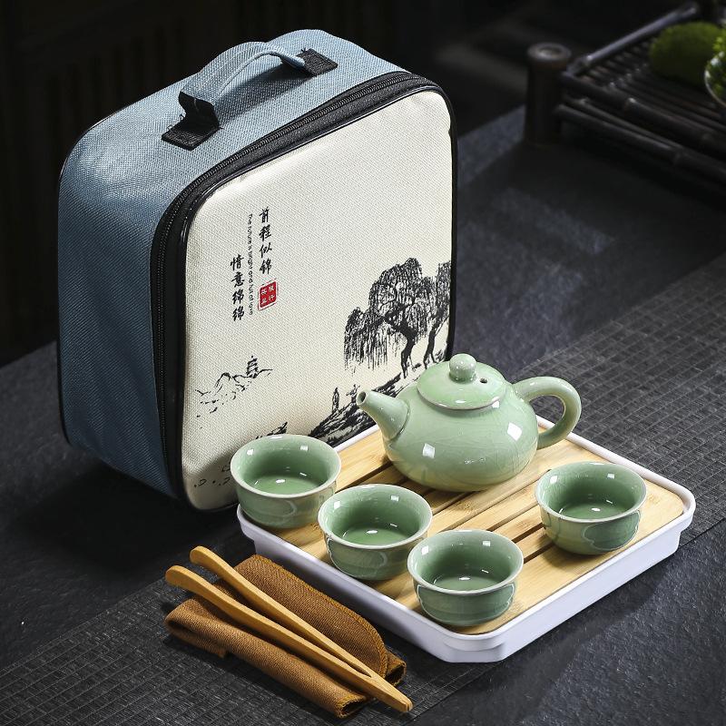 Travel tea set Ge kiln Ru kiln set tea tray home wedding opening real estate souvenir