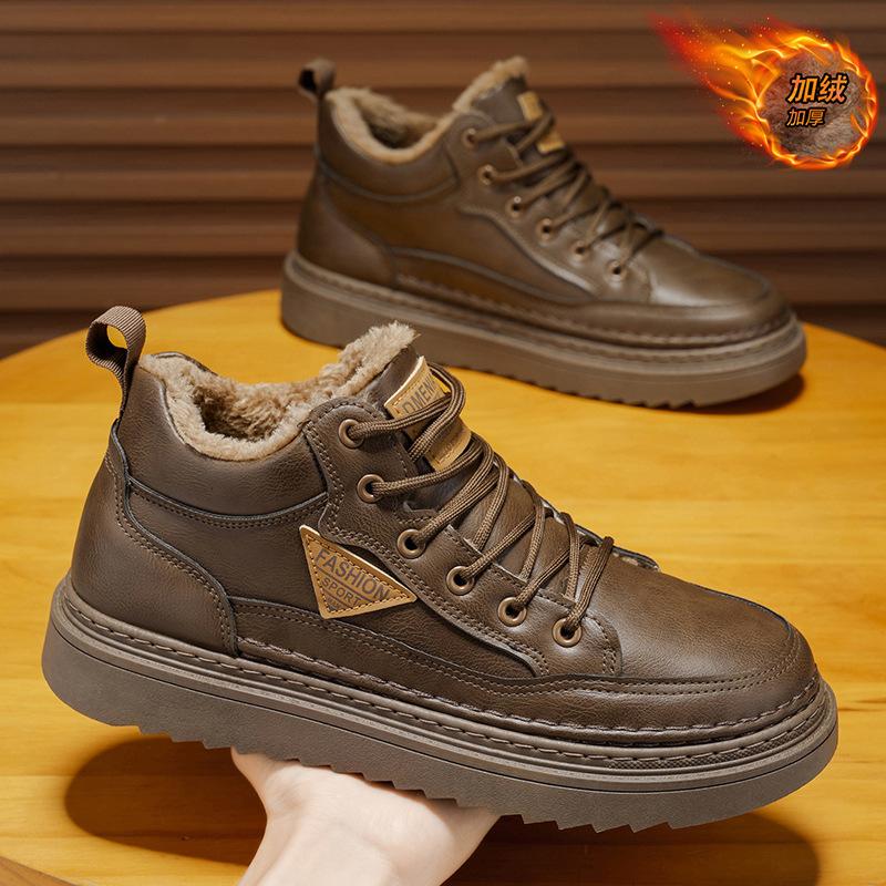 Fleece new autumn and winter high-top board shoes leather shoes warm thickened cotton shoes low-top Martin boots 39 [standard athletic fit]
