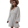 Summer New Polka Dot Women's Dress, Pullover V-neck Long-sleeved Pleated Waist Floral Slim-fit Skirt