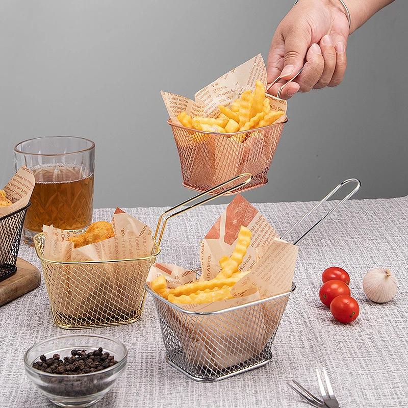 Square Mini Stainless Steel French Fries Fry Basket Sieve Restaurant Fried Net Strainer Sieve Snack American Dim Sum Fry Basket
