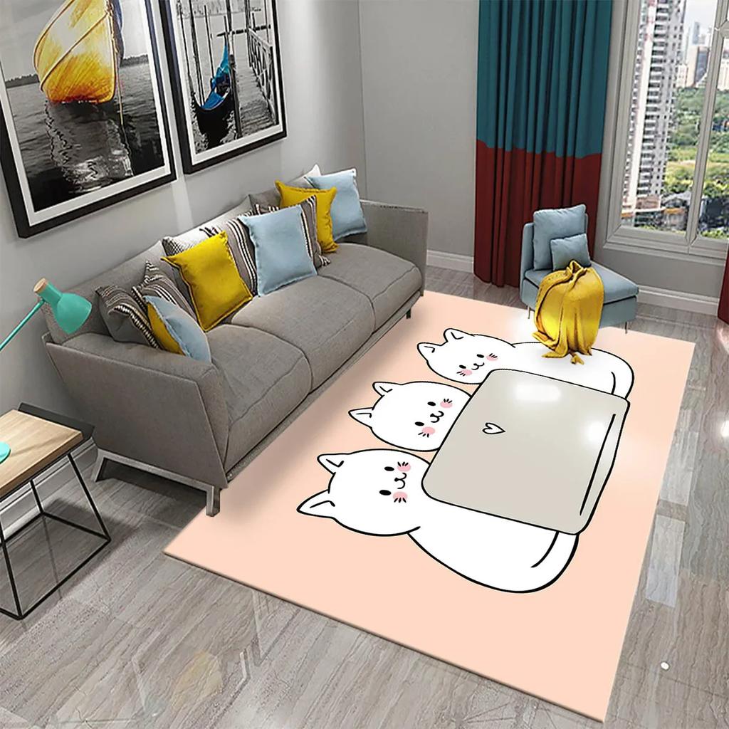 Cartoon Animal Cute Cat Pattern Carpet King Size Home Decor Bedroom Living Room Bathroom Household Floor Mat Non-slip Carpets