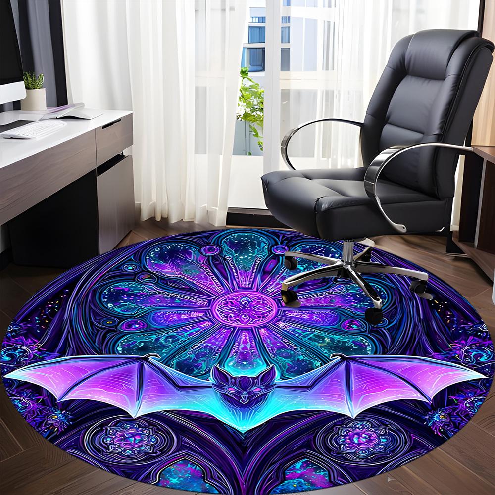1pc Bat Mandala Office Round Area Rug, Mat Suitable ForOffice, Under Office Chairs Bedroom Living Room Home Decor, Room Deco