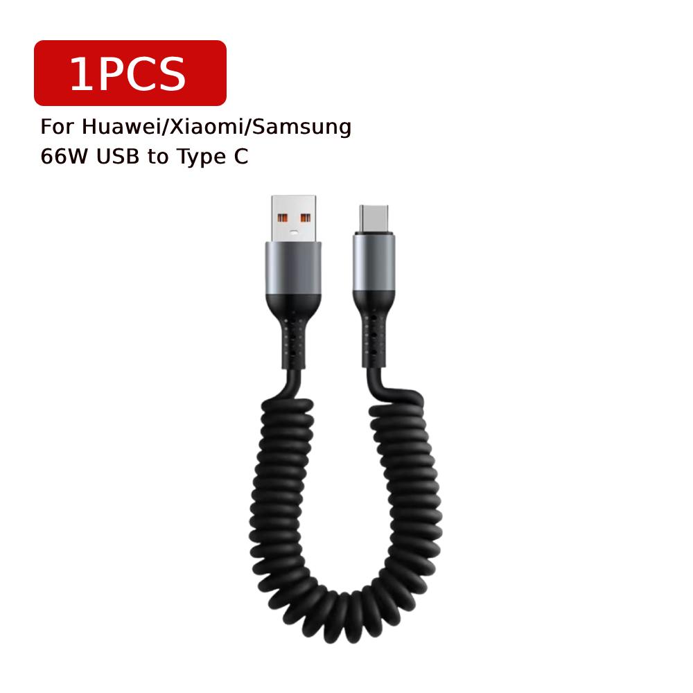 1/2PCS 100/27/66W Spring Short Data Cable 6A Spring Data Cable Charger for Huawei/Xiaomi/Samsung for iPhone 15/14/13/12