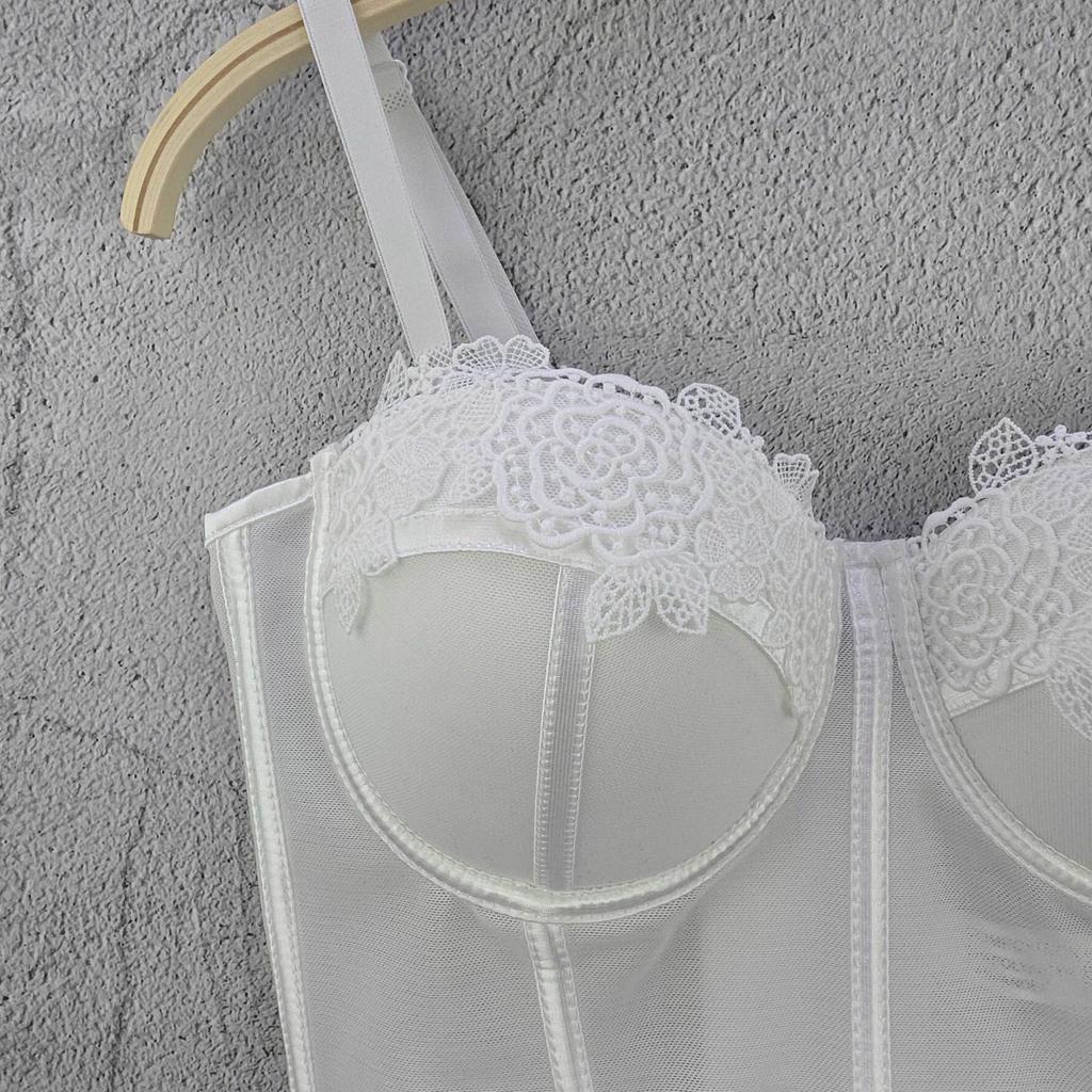 Versatile Fitted French-style Bra Tank Top Slimming Bra with A Waist-cinching Design Ultra-thin Contrasting Lace Sensual Style Corset Tank Tops