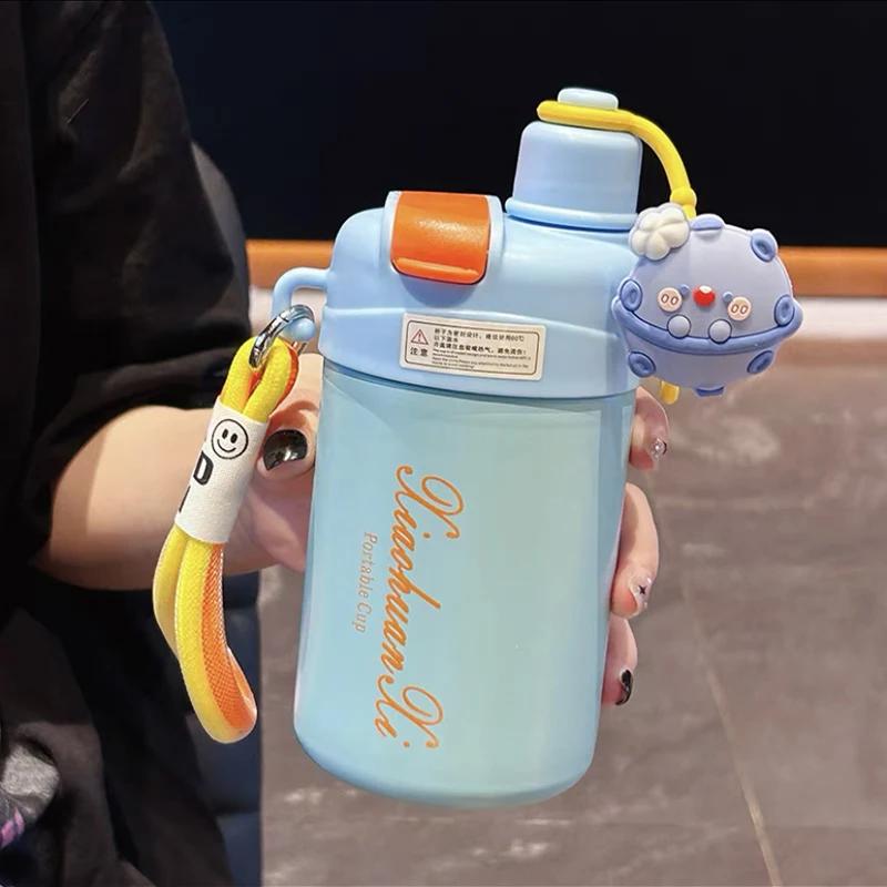 

Милый термос из нержавеющей стали с вакуумной изоляцией, детский термос, милый термос для девочек-подростков, портативный термос, мультяшные кружки 470ml синий