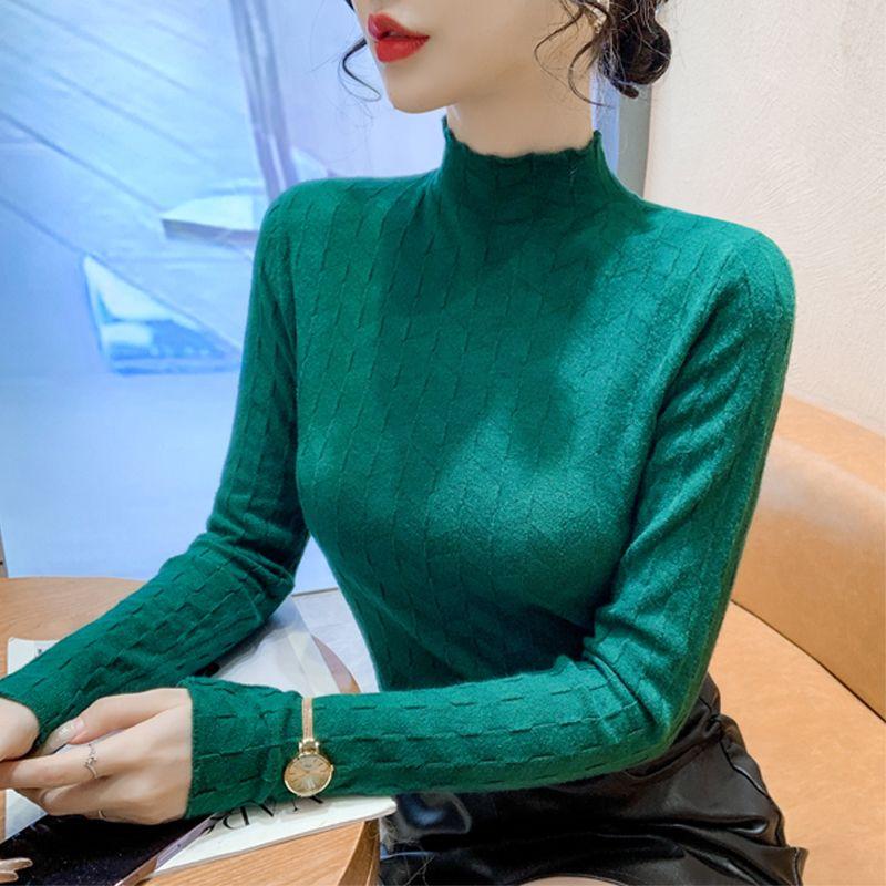 Autumn Winter Bottoming Shirt Women's New Thin Sweater Slim Fit Versatile Close-fitting Half Turtleneck Bottoming Top