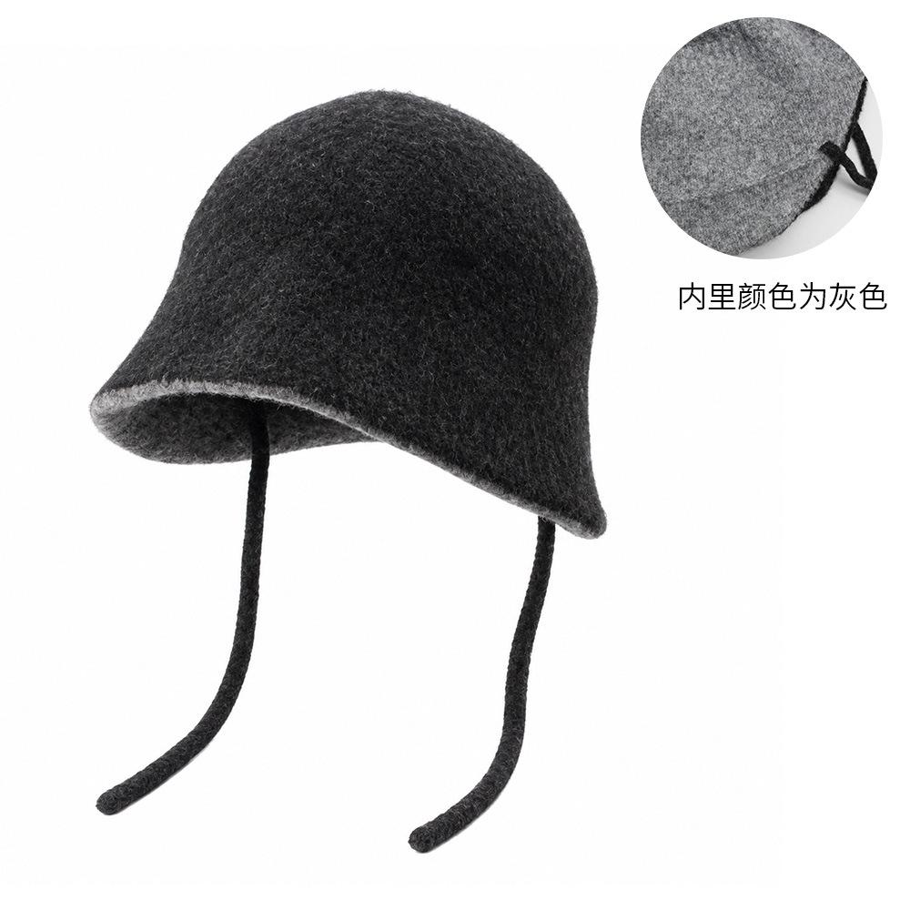 Autumn and winter knitted hat women's face small ear protector wool hat lace-up versatile windproof warm ear protector pullover hat