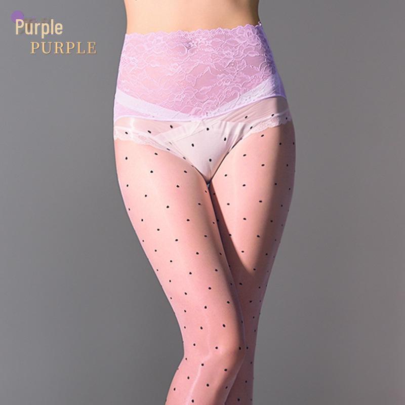 Men's Aurora Shiny Seamless Stockings - Silky Ultra-Thin, Dotted Pantyhose with Sexy Lace Waist
