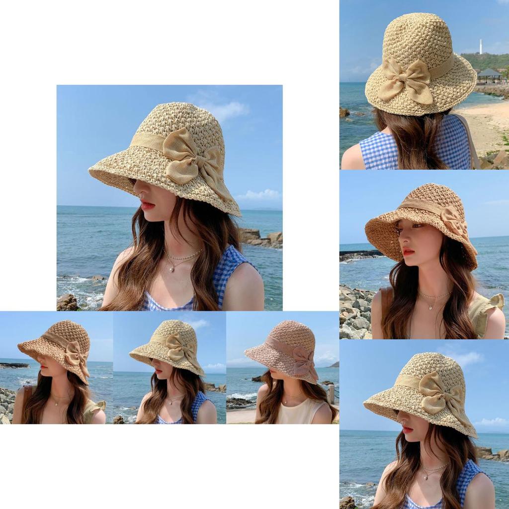 Fashionable Sun Hat For Women Bowknot Design Adjustable Wide Brim For Uv Protection