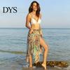 Resort Wear Cover Up Dress Slit Irregular Hem Feather Print Beach Multiway Skirt Breathable Lightweight Sun-Resistant Quick-Drying Swimwear Outerwear