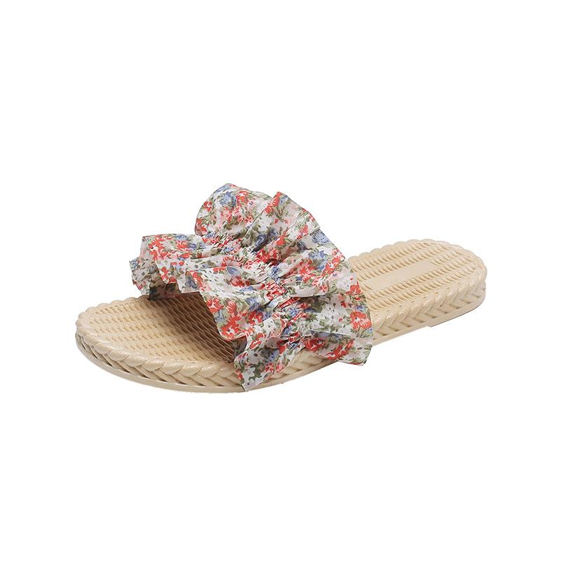 Ladies New Slippers, Flowers Super Fire Fairy Sandals and Slippers Indoor and Outdoor Slippers Fashion All-match  Beach Shoes