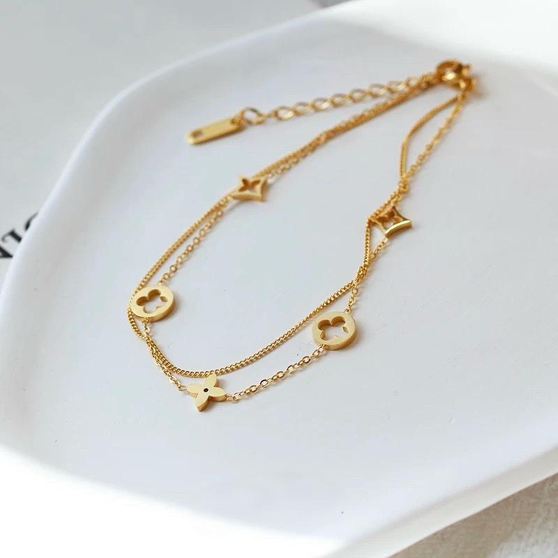 Double Four-Leaf Clover Anklet Delicate Versatile Light Luxury Temperament Fashion Anklet
