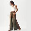 Women High Waisted Wide Leg Pants with Stitching Detail Elastic Waist Drawstring Loose Fit Trousers