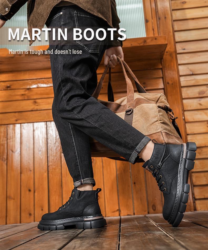 Men's 2024 Autumn/Winter High-Top Martin Boots - British-Style, Thick-Soled, Retro Work Boots with Soft Leather and Sole.