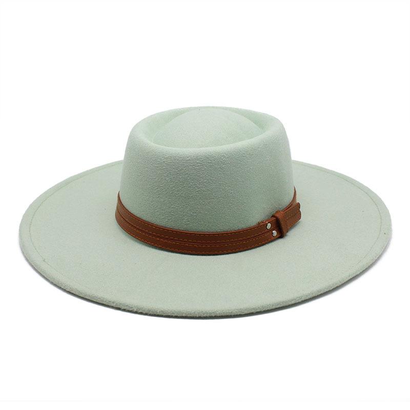 Solid Color Wool 9.5Cm Brim Men'S And Women'S Warm Outdoor Elliptical Concave Convex Torus Top Hat