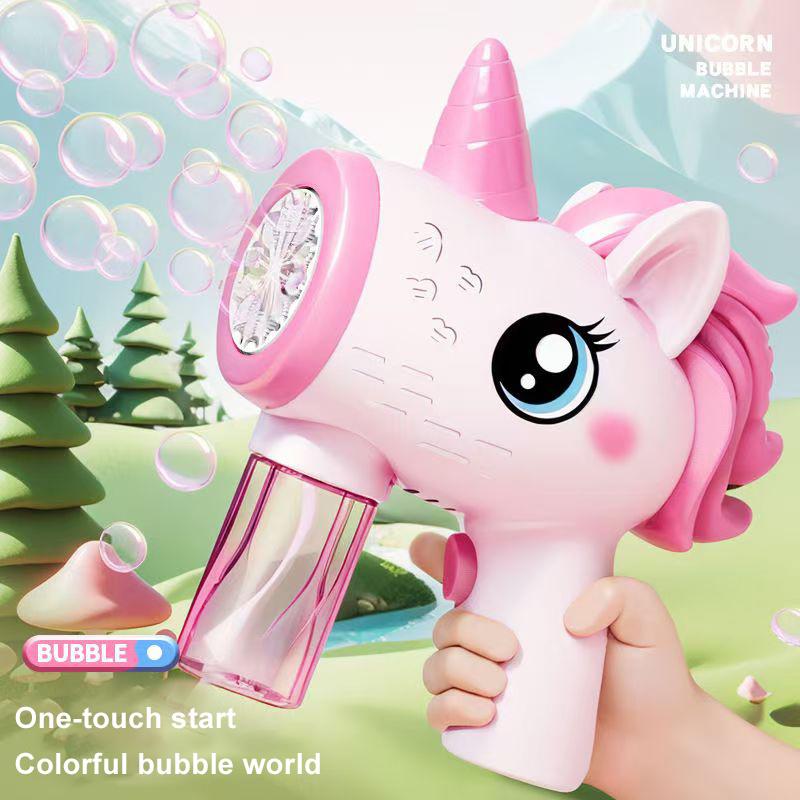 Unicorn Bubble Blower With Bubble Solution, Kids' Electric Automatic Bubble Gun Toy