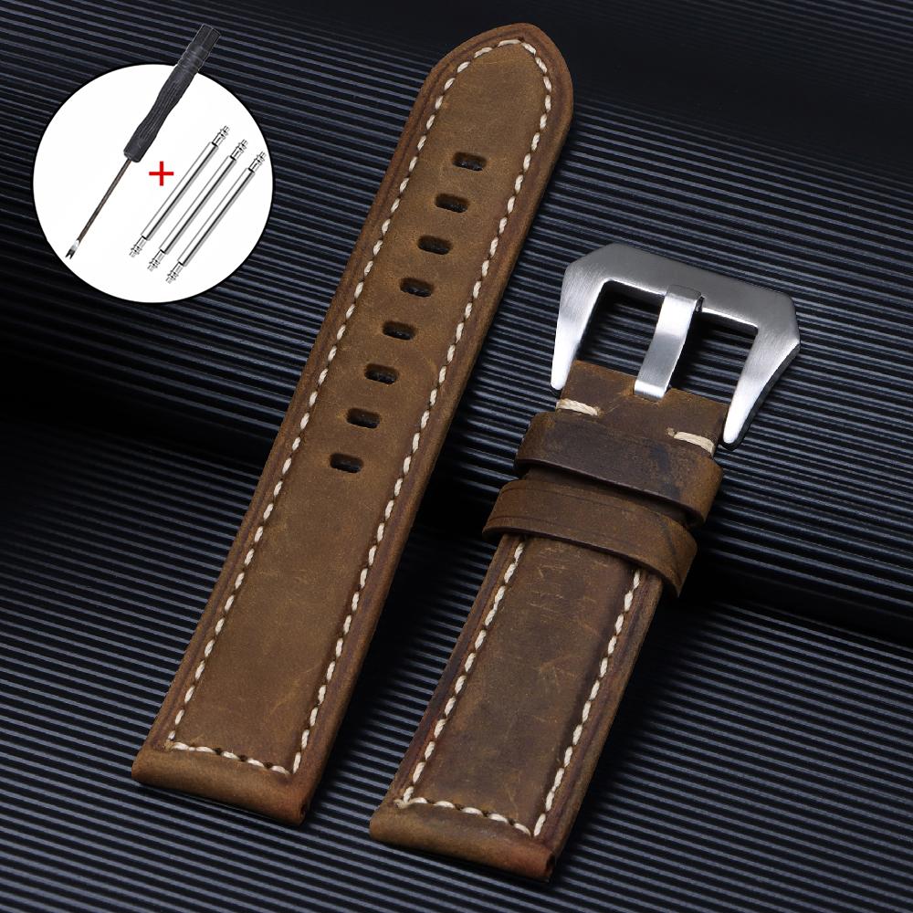 Genuine Leather Watch Band for Panerai Stitching Crazy Horse Cowhide Strap Men Sport Bracelet Watchband 20mm 22mm 24mm Wristband