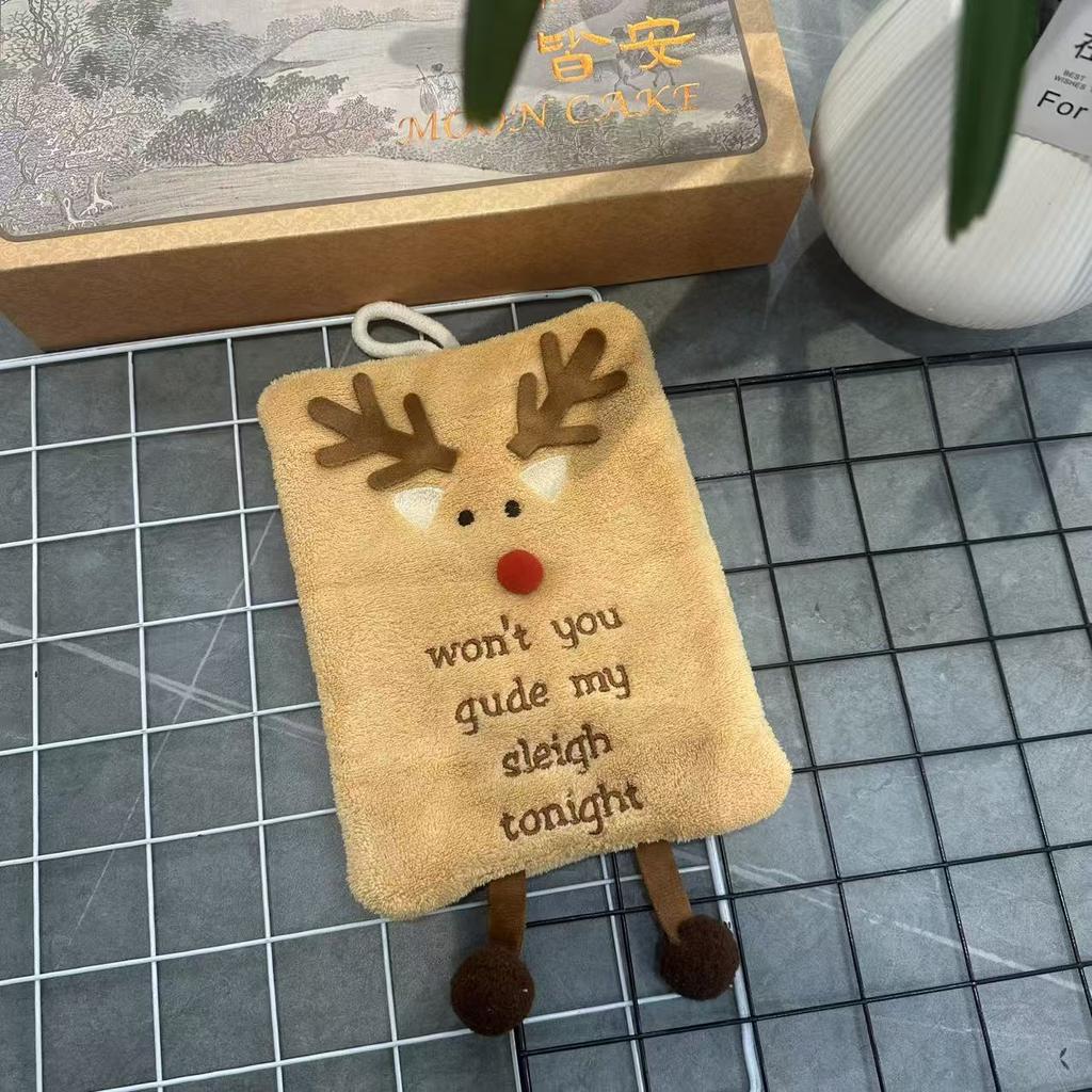 Christmas Hand Towel Hanging Type Thickened Coral Fleece Towel Kitchen Absorbent Quick Drying Rag Cartoon Hand Towel