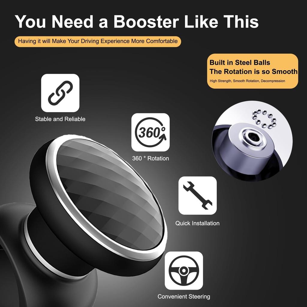 Steering Wheel Knob Spinner - Universal Non-Slip Fit, ABS & Premium Silicone Fin