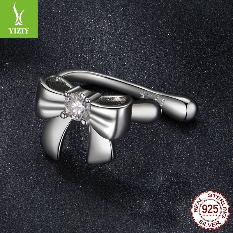 Cross-Border Foreign Trade Explosion Bow Ear Bone Clip Single Moissanite Stud Earrings Women'S 925 Sterling Silver Ear Jewelry