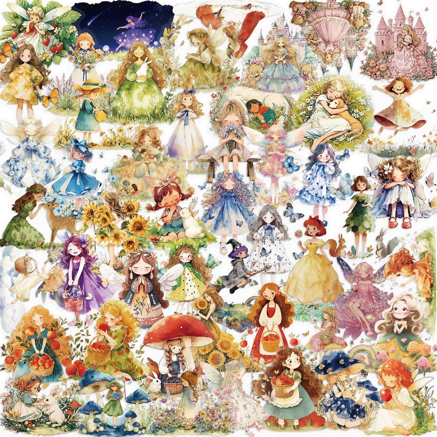 

50Pcs Cartoon Fairy Tale Princess Stickers Waterproof Transparent PET Decal for Journal Guitar Notebook Sticker