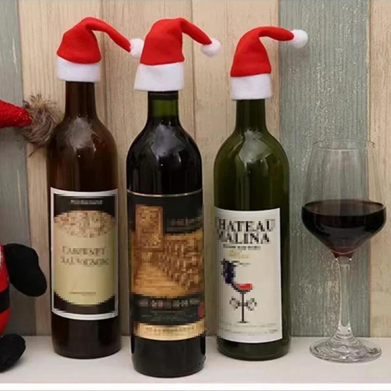 Mini Santa Hat Wine Bottle Covers, Christmas Table Decorations, Xmas Party Cutlery Silverware Sleeves for Holiday Dinner Table Decor Supplies