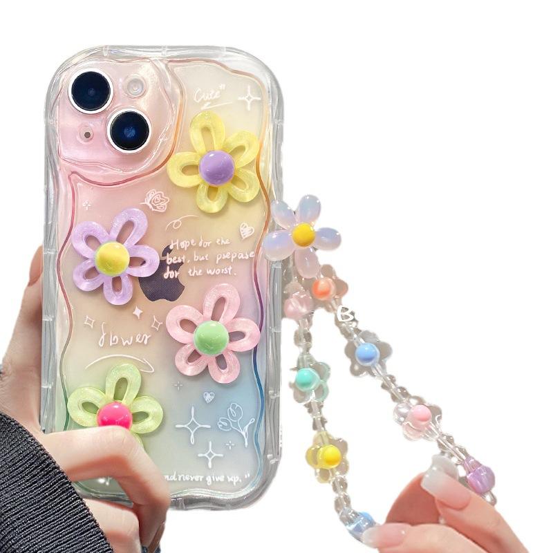 Applicable To Apple 14promax Mobile Phone Case IPhone 13/15 Color Three-dimensional Flower Chain 12 Transparent Silicone X
