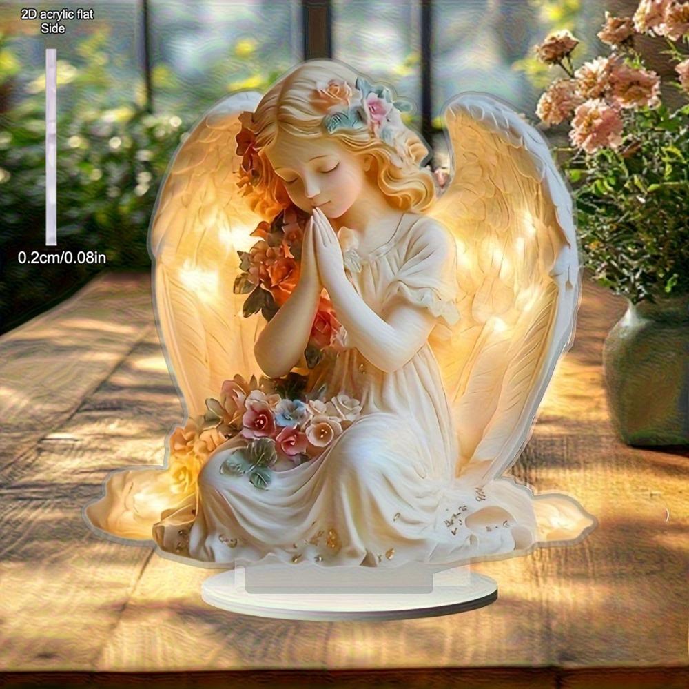 

Angel Figurine with Floral Design - Serene Sleeping Angel on Heart-Shaped Base, Bohemian Style Glossy Ornament, No Power Needed, Nurseries, Home Desk 20*20cm