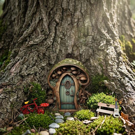 6 Pcs Fairy Doors, Wooden Miniature Fairy Garden Doors, Outdoor Mini Tree Gate Decoration for Tree Trunk, Stump, Wall Decor, Gnome House Accessories