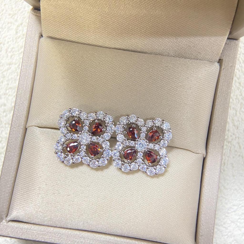 Women's Diamond-Set Four-Leaf Clover Zircon Stud Earrings – Colorful Lucky Clover Jewelry