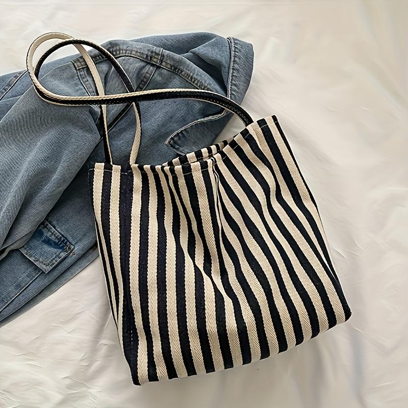 Women's Vintage Striped Tote Bag Large Capacity Open Top Unlined Shoulder Bag for Campus, Travel, Beach & Shopping Durable Casual Chic Striped Design