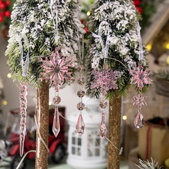 Crystal Christmas Ornaments for Tree Clear Acrylic Snowflake Icicle Ornaments with Drop Pendants for Winter Wonderland Chandelier Xmas Tree Decor