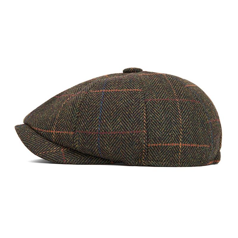 Vintage Octagonal Cap Autumn Winter Men's Warm Wool Beret Cap Painter's Cap Newsboy Cap