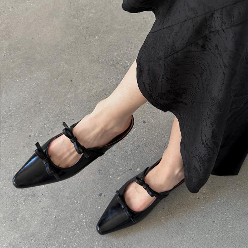 Fashion 2025 New Luxury Bow Tie Mary Jane Women's Pointed Shiny PU Leather Flat Ballet Shoes Bridal Wedding Shoes Zapatillas Mujer