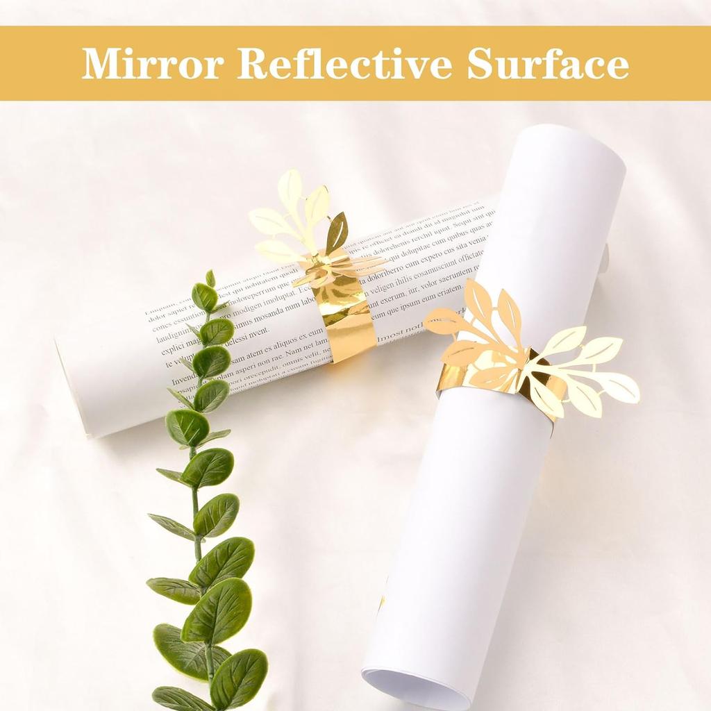50 Pcs Gold Leaves Napkin Buckle, Reflective Gold Leaf-Shaped Paper Napkin Holder Rings For Dinner Party Celebration Table Decor