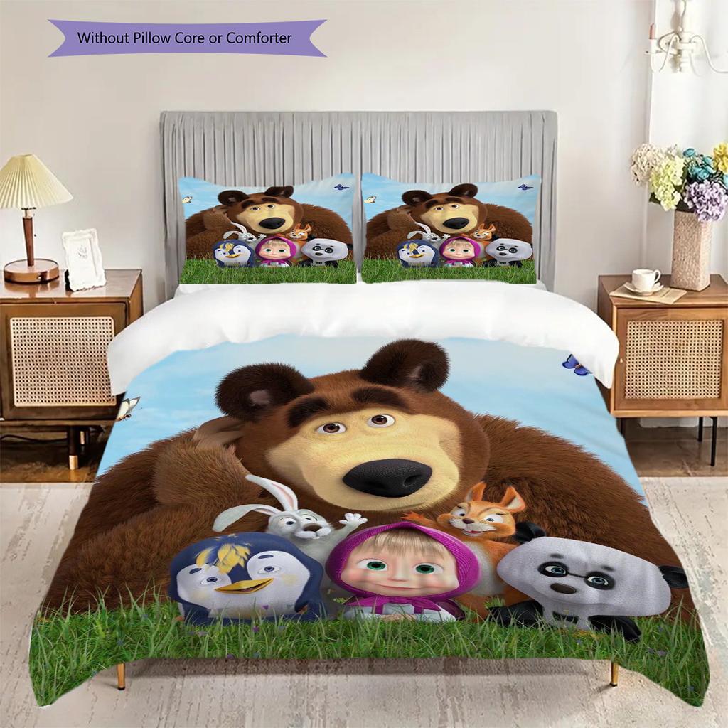 Russian comedy animation Masha and the Bear Comfortable Duvet Cover and Pillowcases (1 duvet cover + 2 pillowcases, duvet insert not included) T2