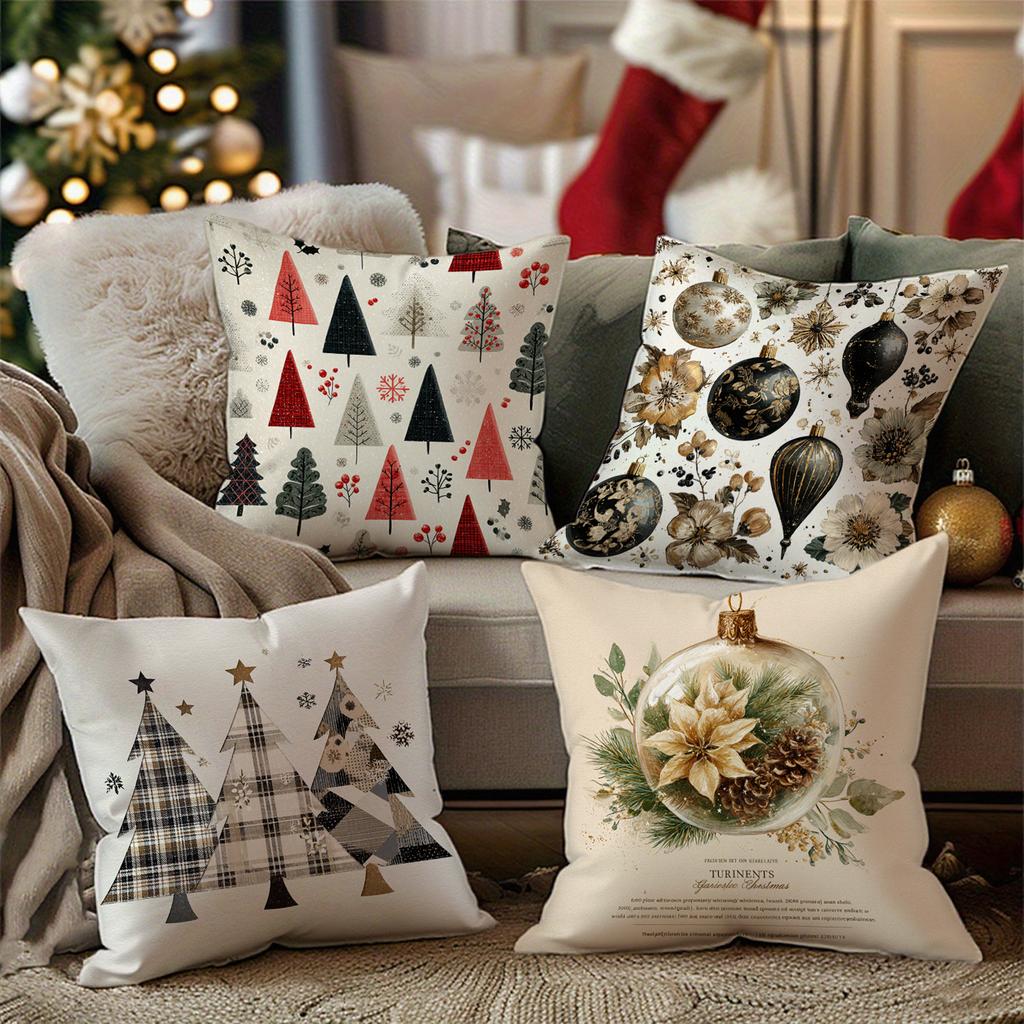 Christmas Tree & Ball Print Pillowcasesuitable For Sofa Car Bedroom Decorative Cushion Cover Pillow Cover