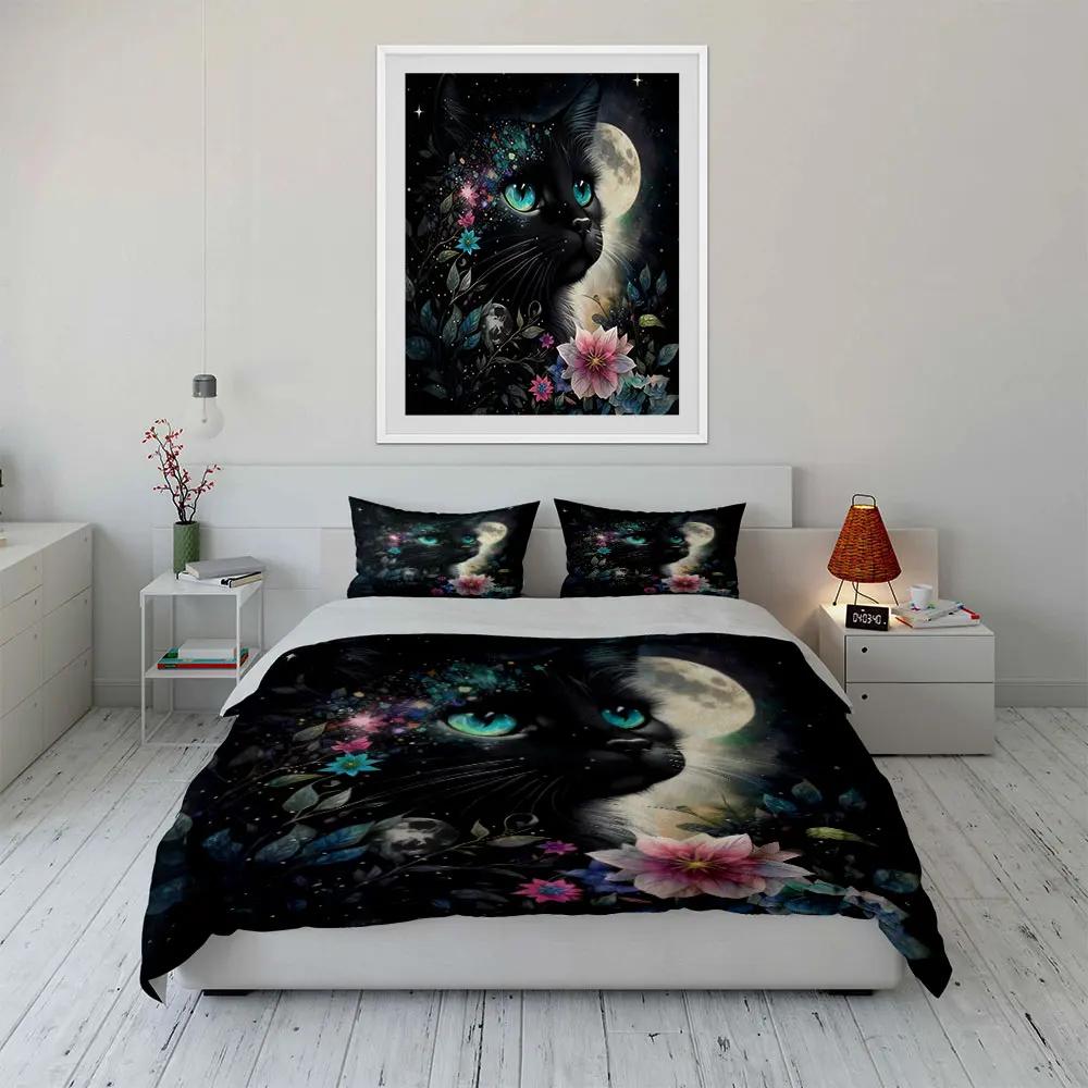 "Moonlit Cat Art Bundle" Soft Comfortable Duvet Cover Bedding Set Included 1*Duvet Cover & 2*Pillowcases gift