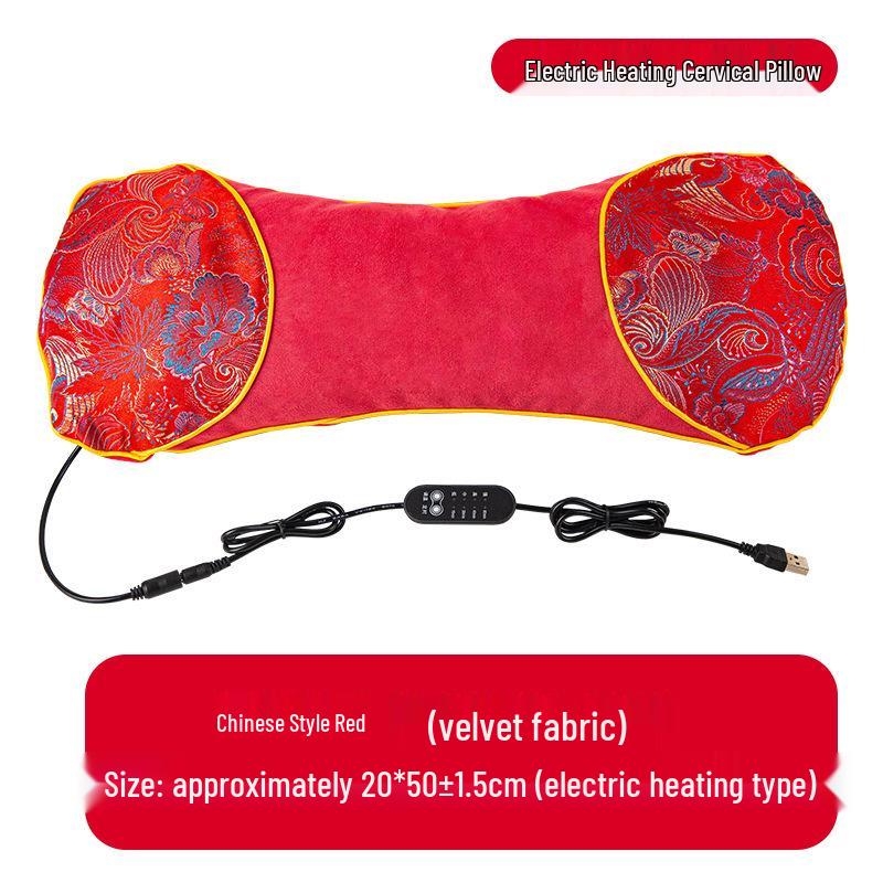 Mugwort Electric Heating Neck Pillow - Removable Cervical Support In Coarse Cloth
