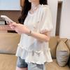 Navava Women Frill Ribbon Round Neck Puff ShorT Sleeve T shirT nT2795