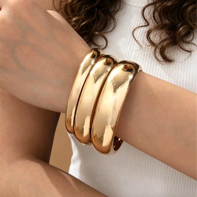 Goldener schlichter Ring, Groß, Mittel und Klein, Personalisierbares breites Armband, Übertriebenes Armband