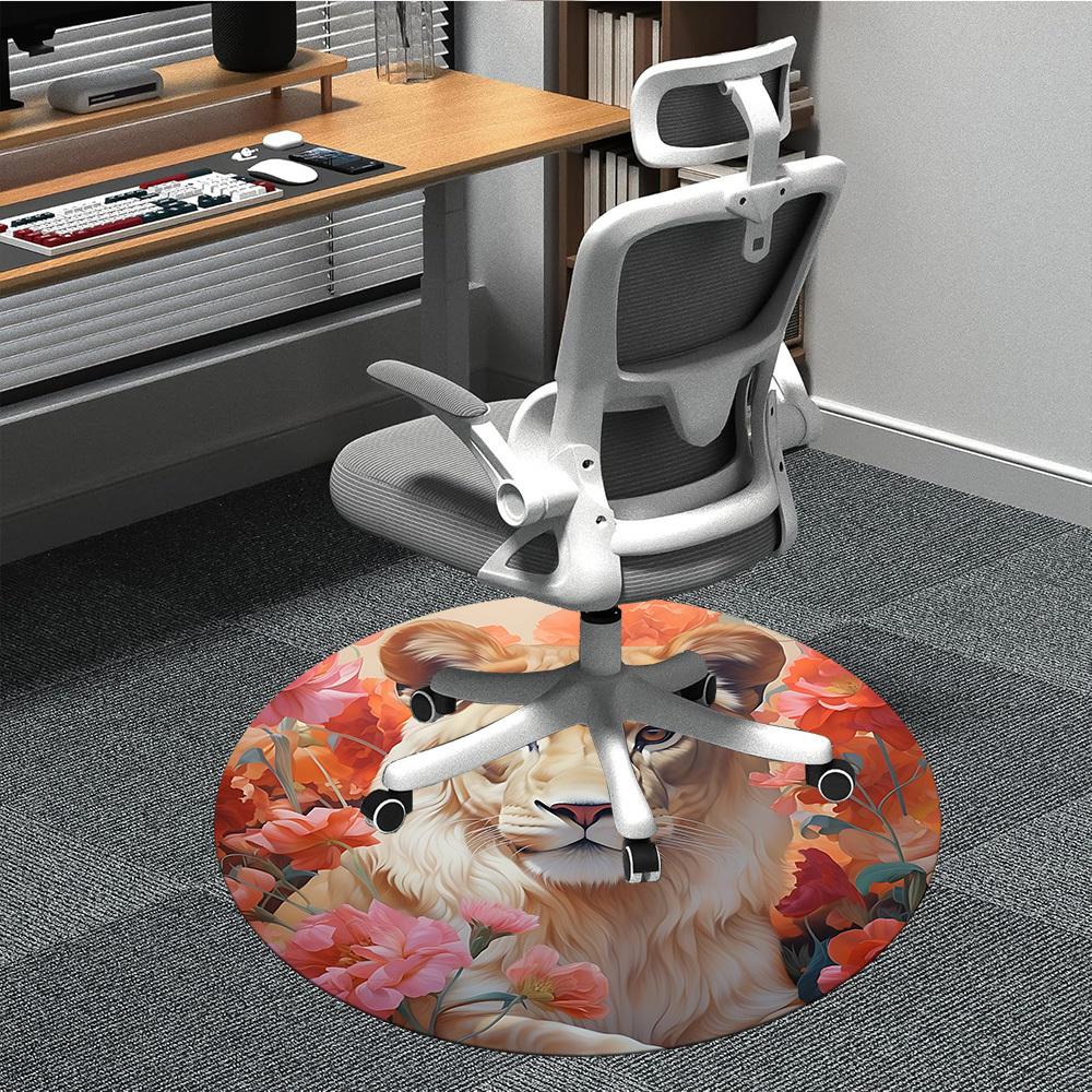 1pc Lion Floral Print Carpet for Office Non-Slip, Round Carpet, Soft & Comfortable, Carpet for Office, Lightweight Round Floor Mat