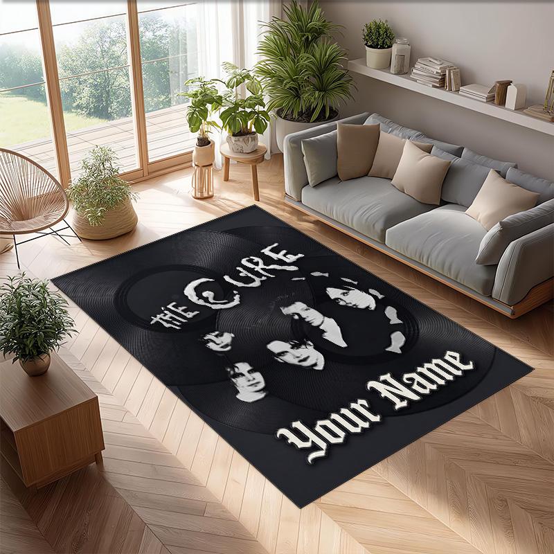 The Cure Crystal Velvet Rug, Custom Name Text Personalized Non‑Slip Floor Mat for Home Decor Gift