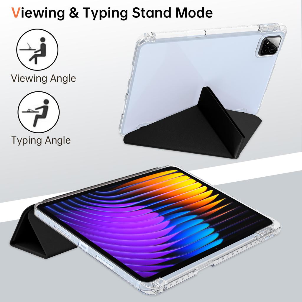 For Xiaomi Pad 7 Pro/Pad 7 Case PU Leather Origami Stand Clear Tablet Cover