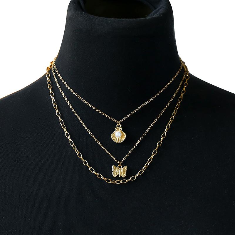Accessories Collarbone Chain Women'S Simple Shell Imitation Pearl Butterfly Cuban Chain Collarbone Chain