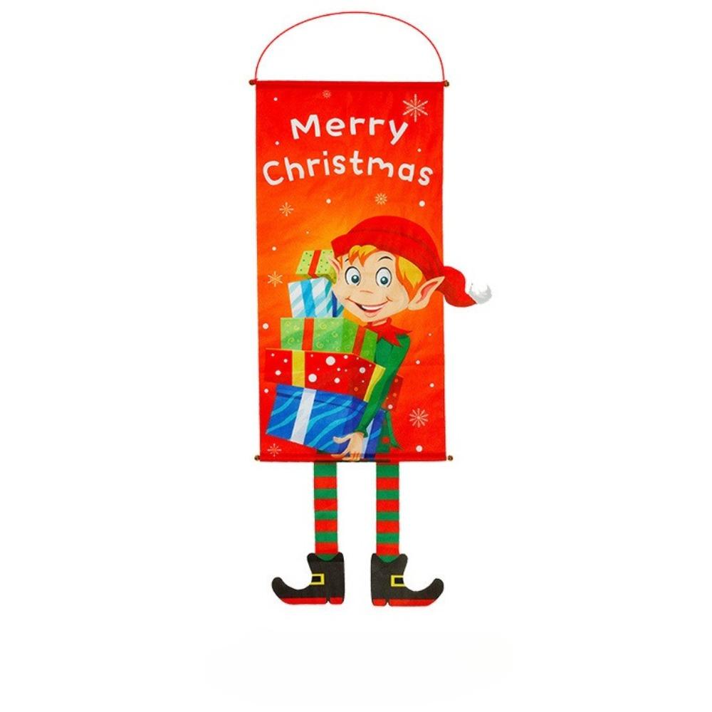 

Christmas flag hanging, hanging cloth, ceiling, background decoration, props, non-woven fabric, Santa Claus Christmas flag - elf