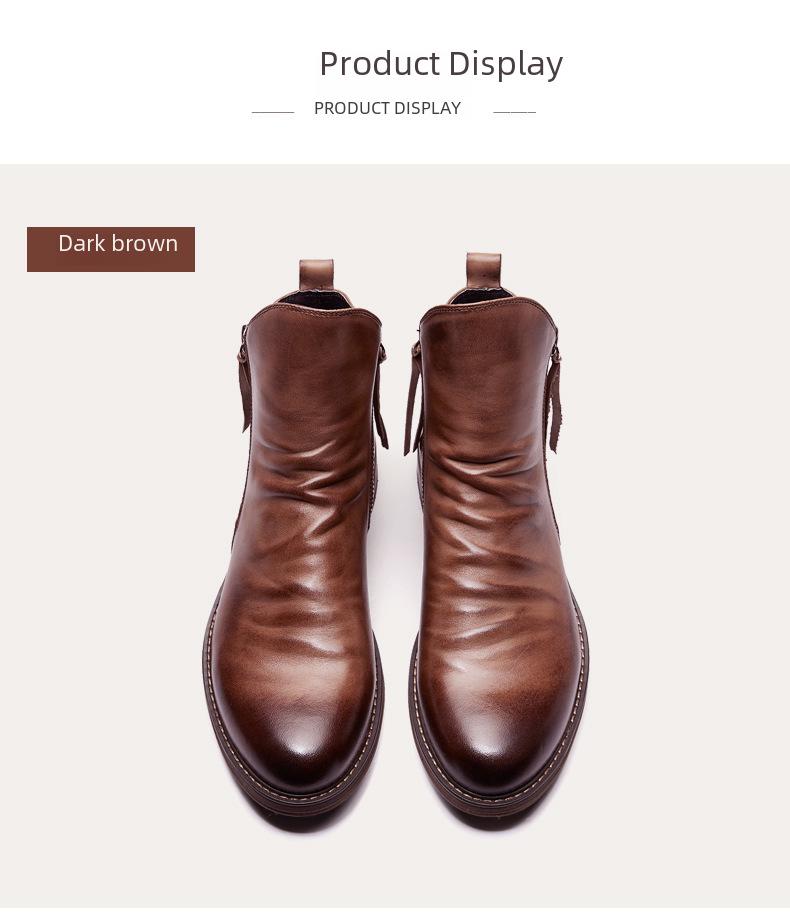 Botas Martin de piel con borlas para hombre, con cremallera de doble cara y suela antideslizante, tallas grandes disponibles.