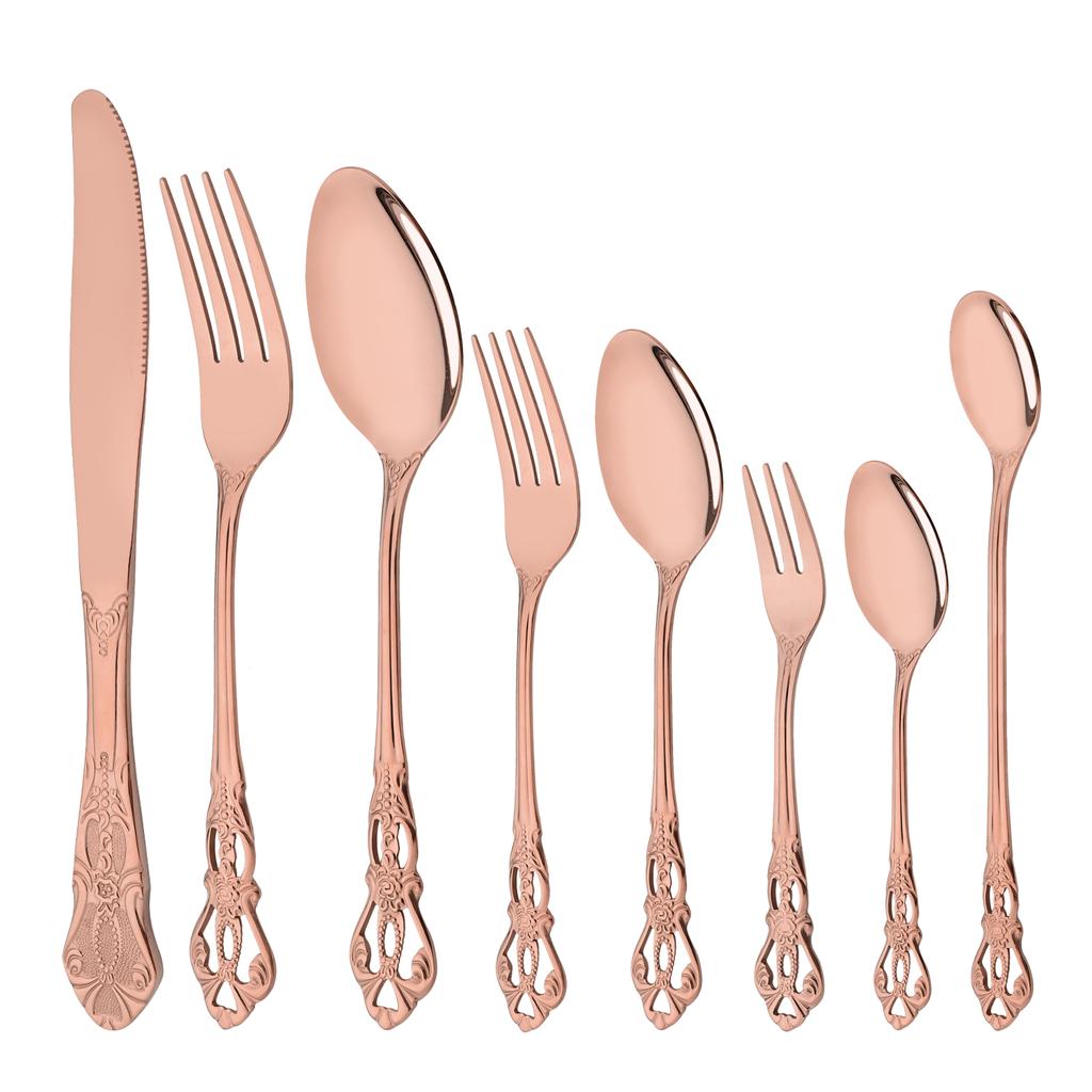 6/8/32Pcs Western Edelstahl Besteck Set Rose Gold Geschirr Küche Geschirr Messer Gabeln Löffel Utensilien