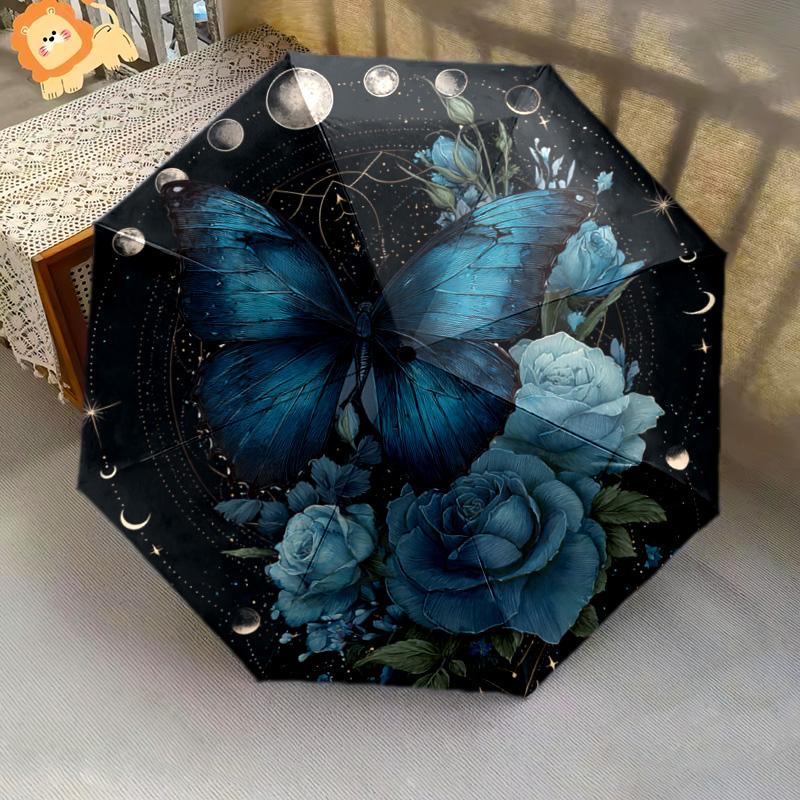 1 Pezzo Ombrello Pieghevole Automatico - Fantasia Farfalle, Design Portatile e Pieghevole con 8 Stecche, Regali di Natale e Compleanno